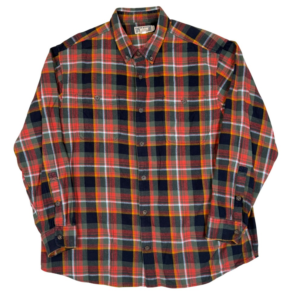 Duluth Trading Co Flannel Shirt XL 26.5in Plaid Button Up Red Green Workwear